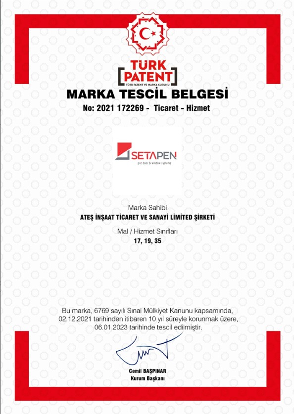 SETAPEN Marka Tescil Belgesi