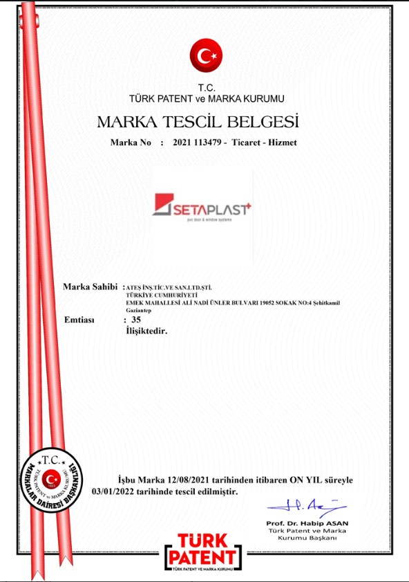 SETAPLAST Marka Tescil Belgesi
